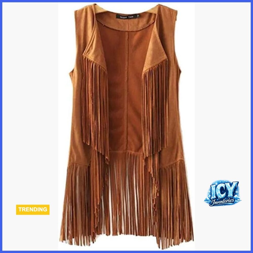 Suede Tassel Fringe Sleeveless Vest Cardigan Waistcoat
